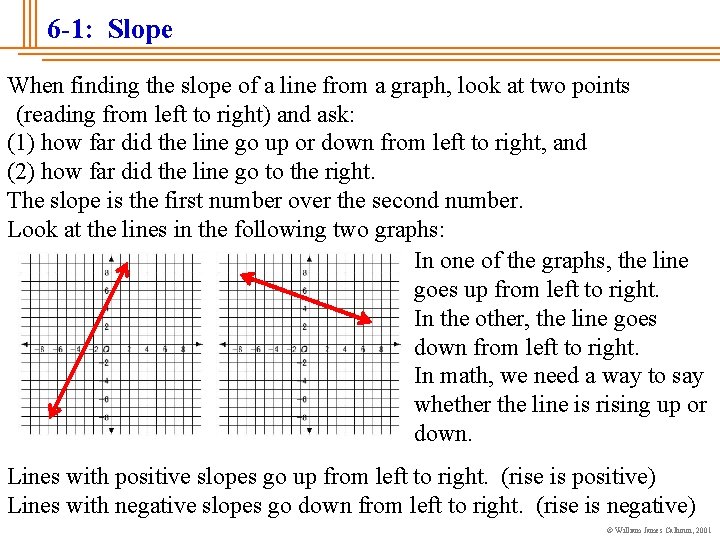 6 -1: Slope When finding the slope of a line from a graph, look