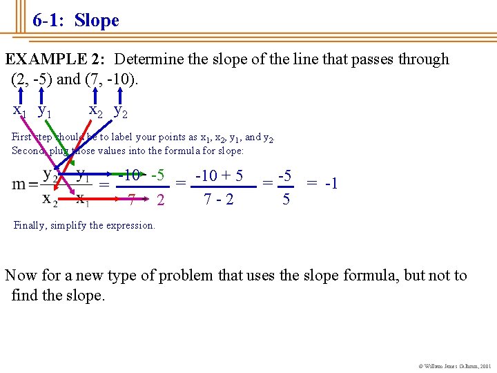 6 -1: Slope EXAMPLE 2: Determine the slope of the line that passes through