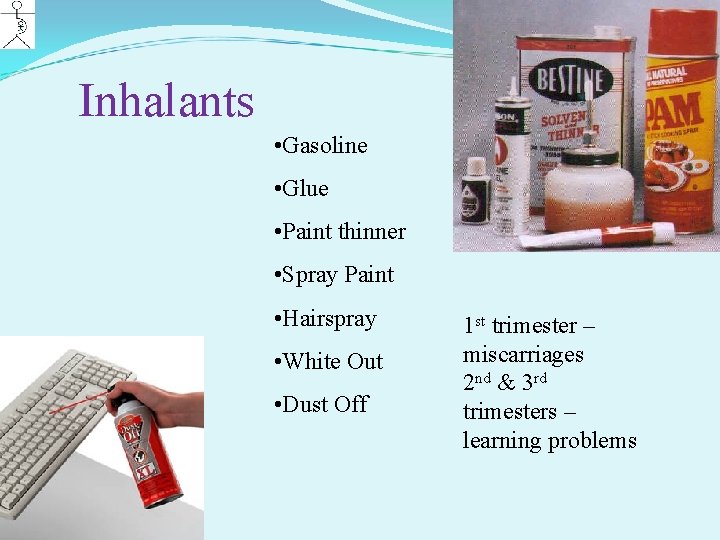 Inhalants • Gasoline • Glue • Paint thinner • Spray Paint • Hairspray •