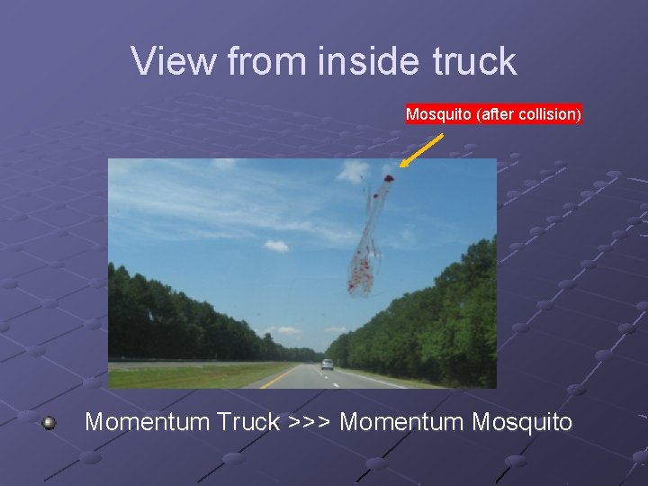 View from inside truck Mosquito (after collision) Momentum Truck >>> Momentum Mosquito 