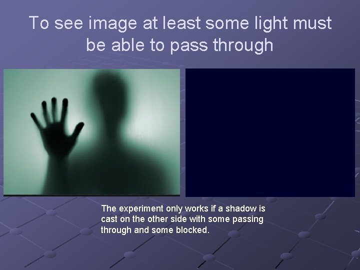 To see image at least some light must be able to pass through The
