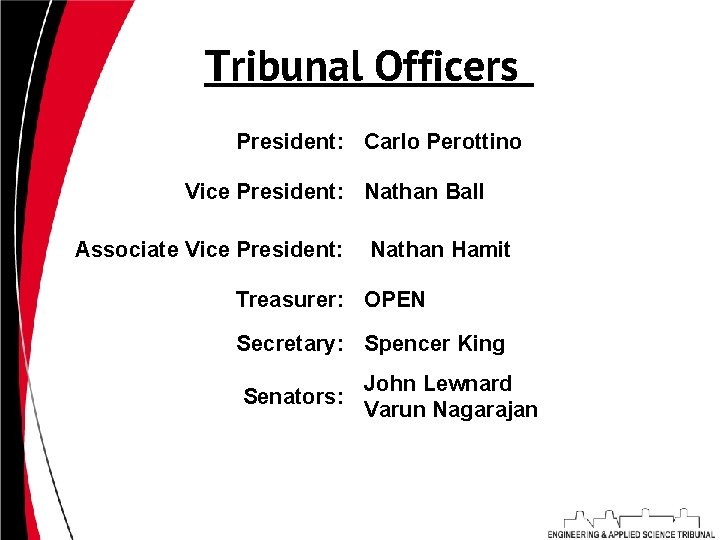 Tribunal Officers President: Carlo Perottino Vice President: Nathan Ball Associate Vice President: Nathan Hamit