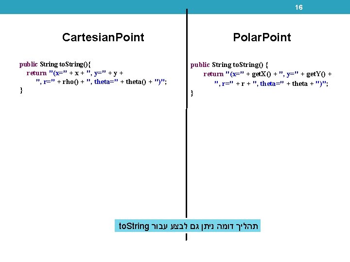 16 Cartesian. Point public String to. String(){ return "(x=" + x + ", y="