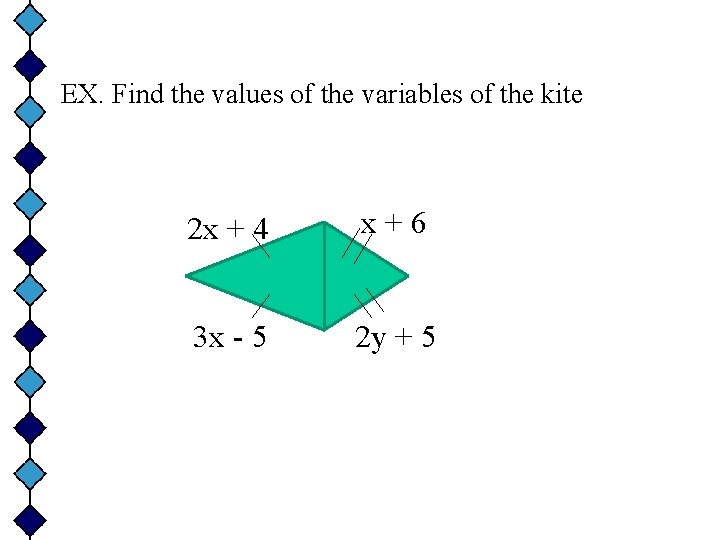 EX. Find the values of the variables of the kite 2 x + 4