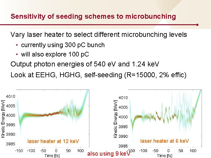 Sensitivity of seeding schemes to microbunching Vary laser heater to select different microbunching levels