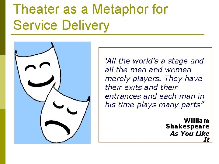 Theater as a Metaphor for Service Delivery “All the world’s a stage and all