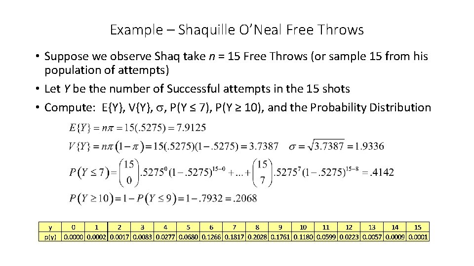 Example – Shaquille O’Neal Free Throws • Suppose we observe Shaq take n =