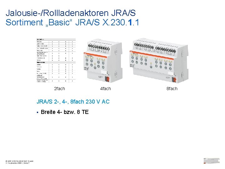 Jalousie-/Rollladenaktoren JRA/S Sortiment „Basic“ JRA/S X. 230. 1. 1 2 fach 4 fach JRA/S