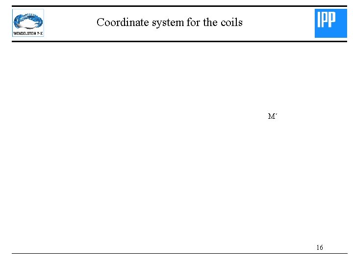 Coordinate system for the coils M´ 16 
