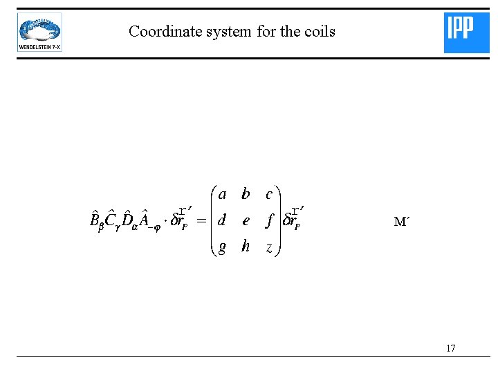 Coordinate system for the coils M´ 17 