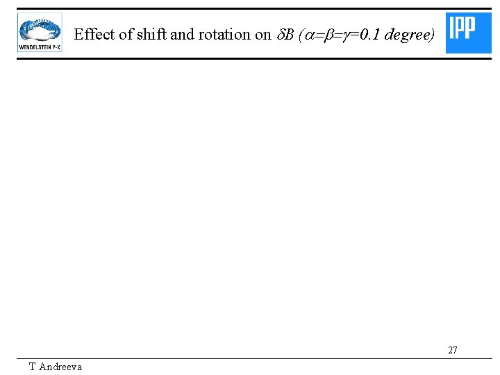 Effect of shift and rotation on d. B (a=b=g=0. 1 degree) 27 T Andreeva