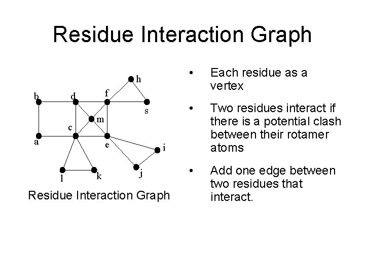 Residue Interaction Graph h b s m a e l Each residue as a