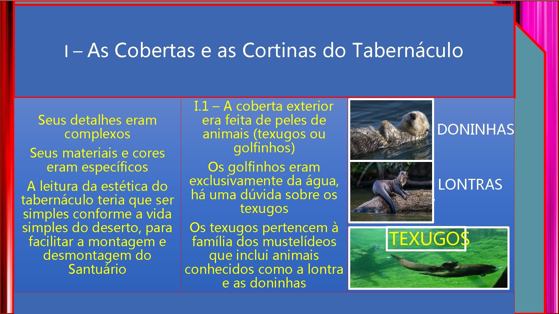 I – As Cobertas e as Cortinas do Tabernáculo I. 1 – A coberta