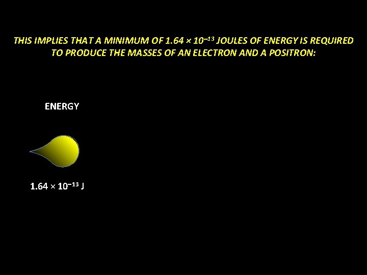 THIS IMPLIES THAT A MINIMUM OF 1. 64 × 10 -13 JOULES OF ENERGY