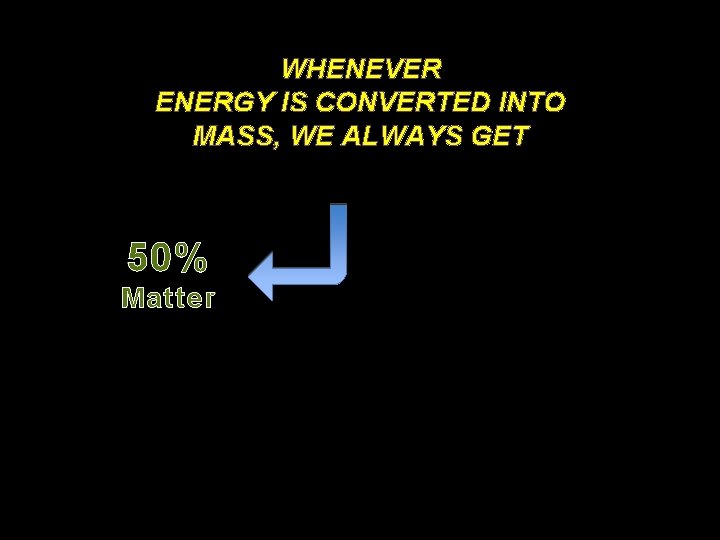 WHENEVER ENERGY IS CONVERTED INTO MASS, WE ALWAYS GET 50% Matter 