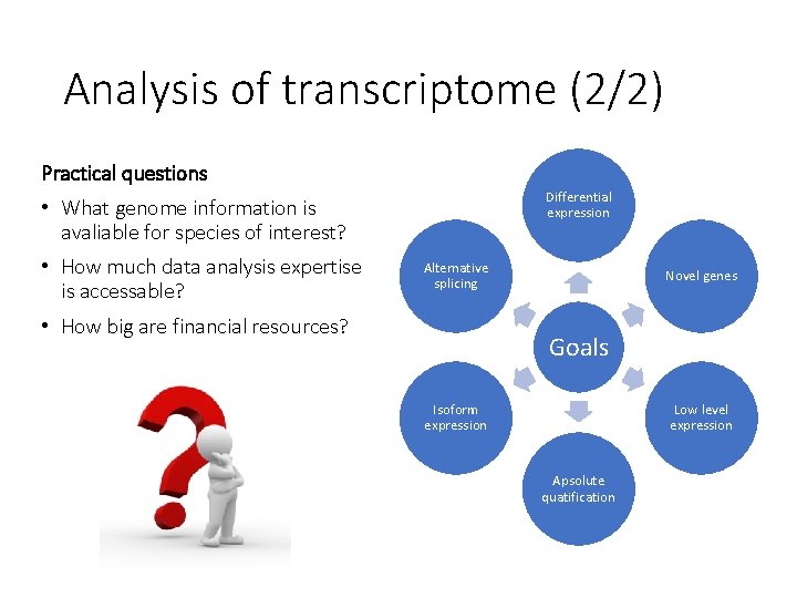 Analysis of transcriptome (2/2) Practical questions Differential expression • What genome information is avaliable
