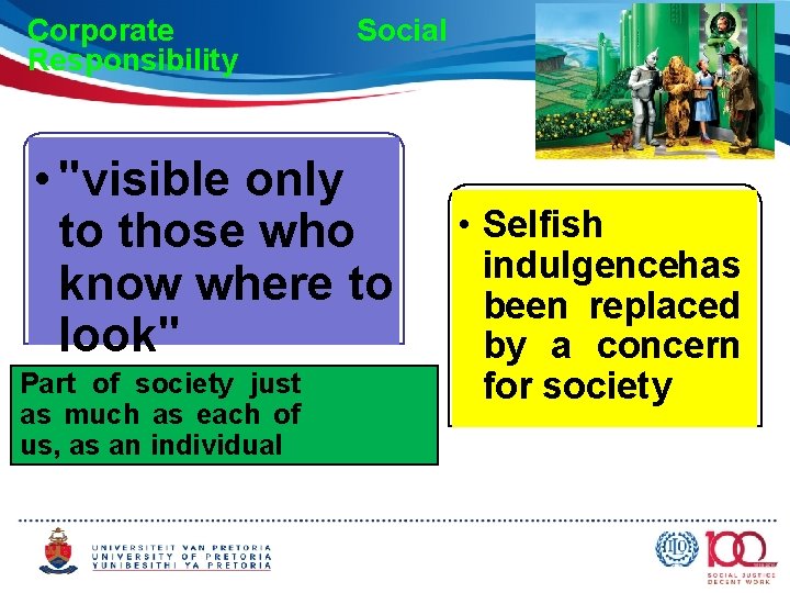 Corporate Responsibility Social • "visible only to those who know where to look" Part
