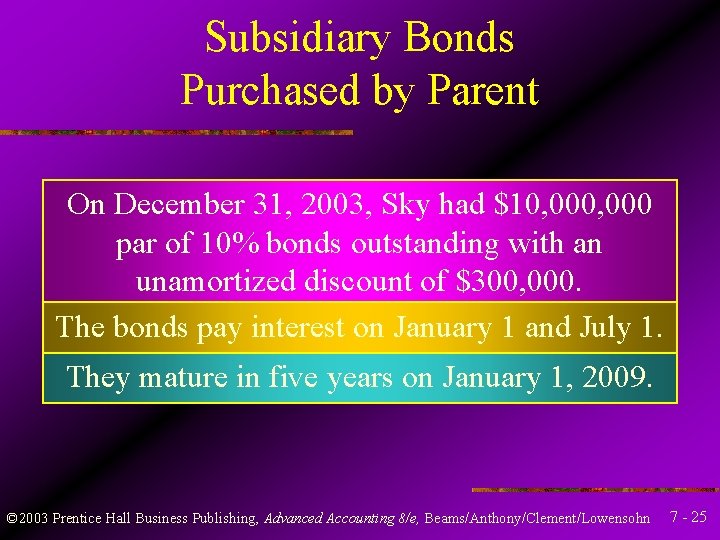 Subsidiary Bonds Purchased by Parent On December 31, 2003, Sky had $10, 000 par
