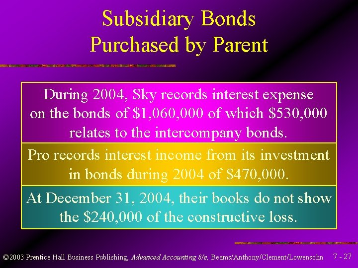 Subsidiary Bonds Purchased by Parent During 2004, Sky records interest expense on the bonds