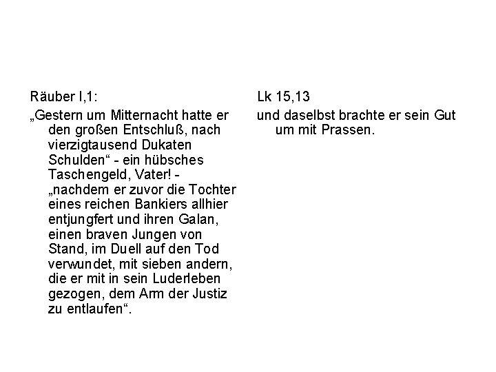 Räuber I, 1: „Gestern um Mitternacht hatte er den großen Entschluß, nach vierzigtausend Dukaten