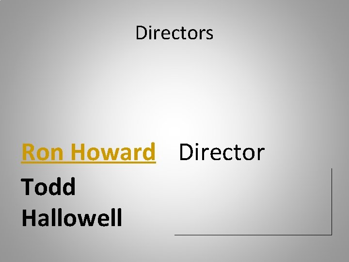 Directors Ron Howard Director Todd Hallowell 