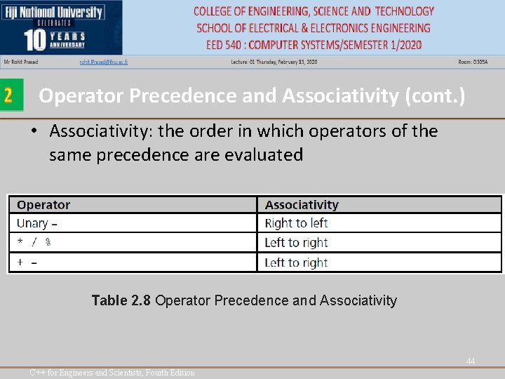 Operator Precedence and Associativity (cont. ) • Associativity: the order in which operators of Operator Precedence and Associativity (cont. ) • Associativity: the order in which operators of