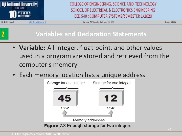Variables and Declaration Statements • Variable: All integer, float-point, and other values used in Variables and Declaration Statements • Variable: All integer, float-point, and other values used in
