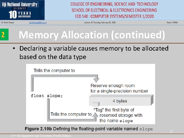 Memory Allocation (continued) • Declaring a variable causes memory to be allocated based on Memory Allocation (continued) • Declaring a variable causes memory to be allocated based on