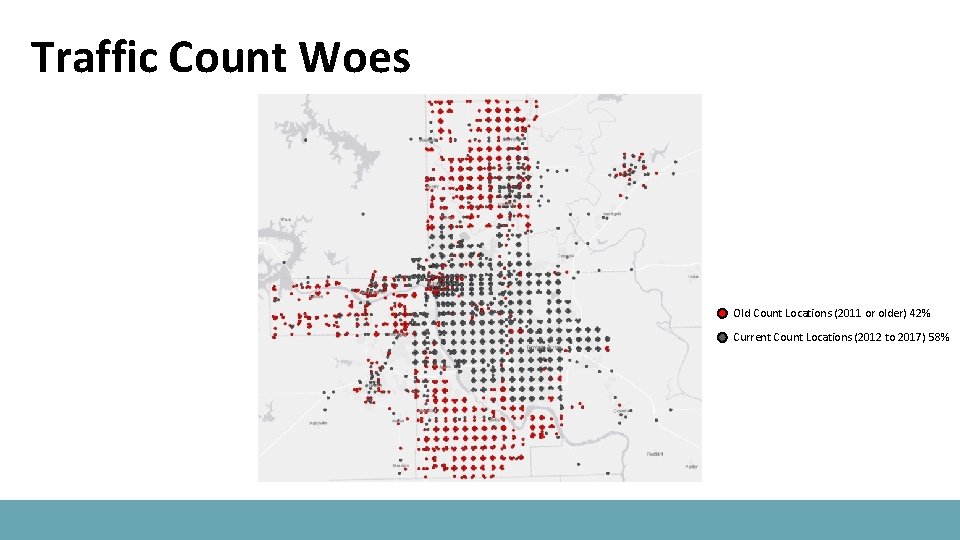 Traffic Count Woes Old Count Locations (2011 or older) 42% Current Count Locations (2012