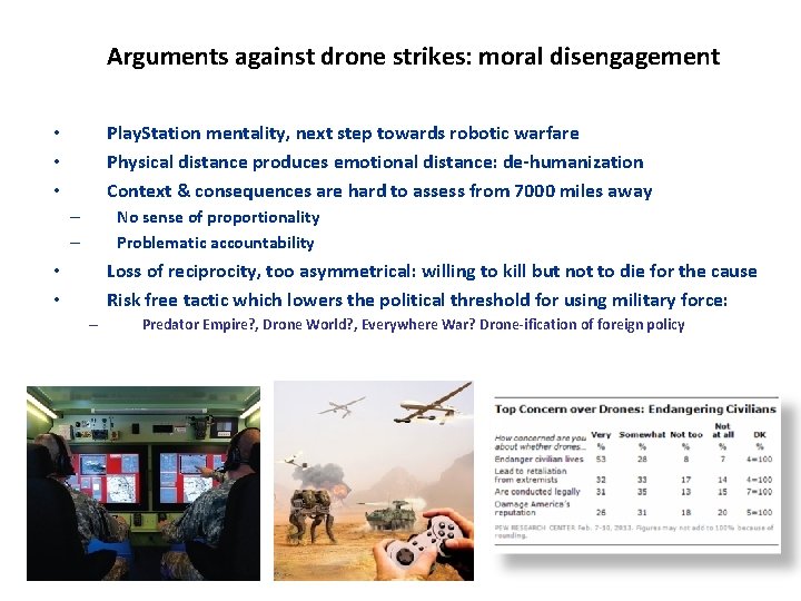 Arguments against drone strikes: moral disengagement Play. Station mentality, next step towards robotic warfare