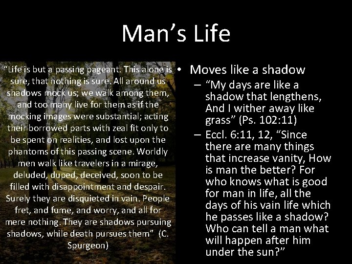 Man’s Life “Life is but a passing pageant. This alone is sure, that nothing