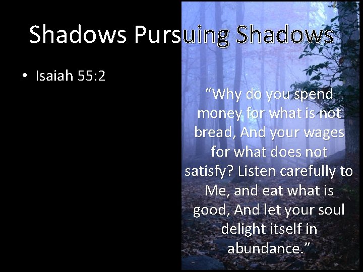 Shadows Pursuing Shadows • Isaiah 55: 2 “Why do you spend money for what