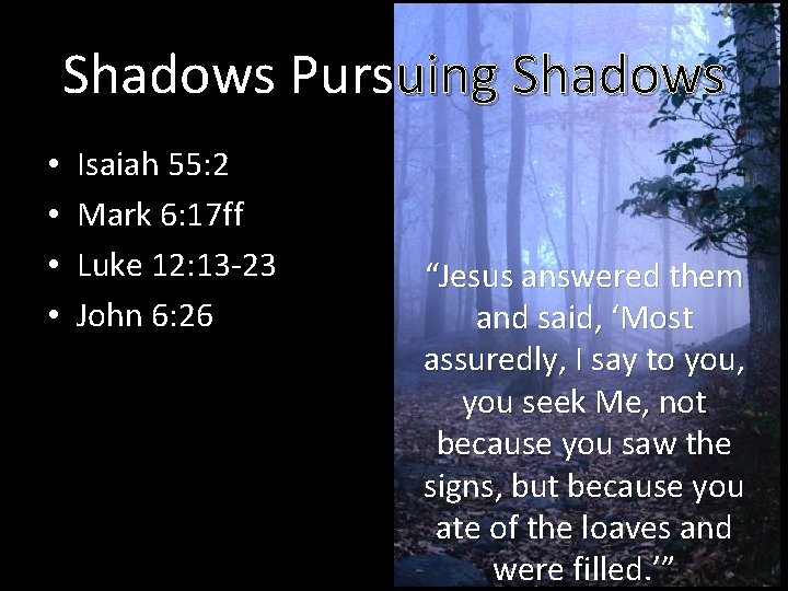 Shadows Pursuing Shadows • • Isaiah 55: 2 Mark 6: 17 ff Luke 12: