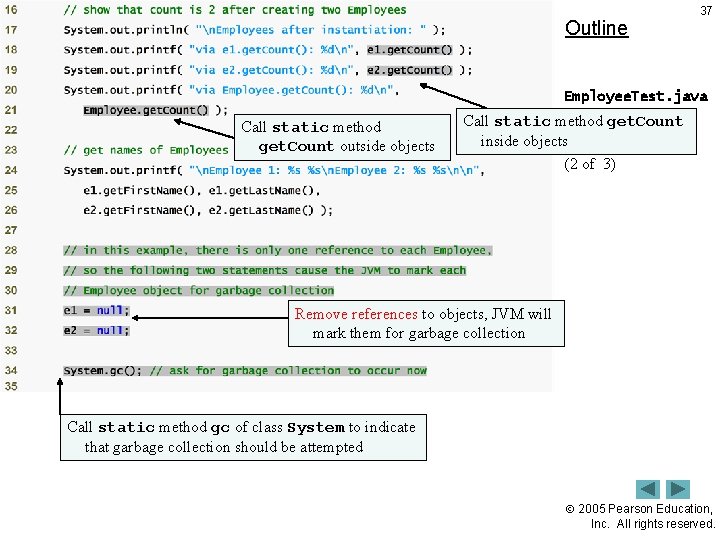 Outline 37 Employee. Test. java Call static method get. Count outside objects Call static