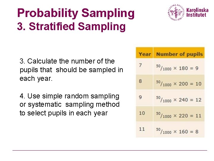 Probability Sampling 3. Stratified Sampling 3. Calculate the number of the pupils that should Probability Sampling 3. Stratified Sampling 3. Calculate the number of the pupils that should