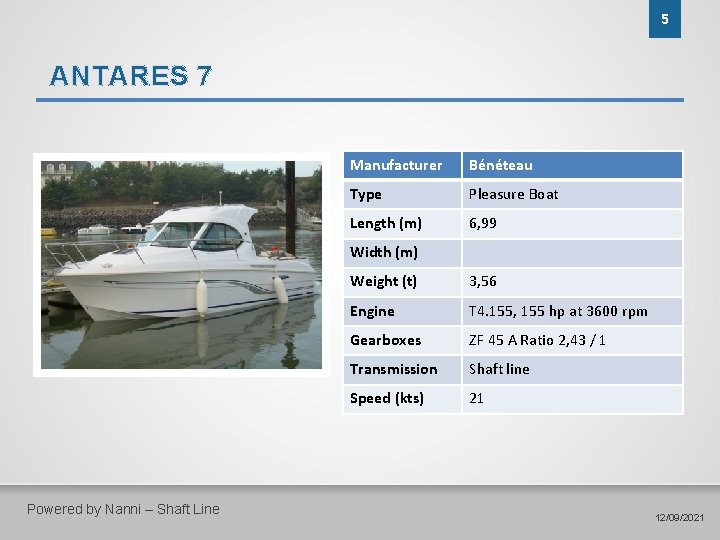 5 ANTARES 7 Manufacturer Bénéteau Type Pleasure Boat Length (m) 6, 99 Width (m)