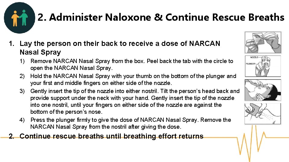 2. Administer Naloxone & Continue Rescue Breaths 1. Lay the person on their back