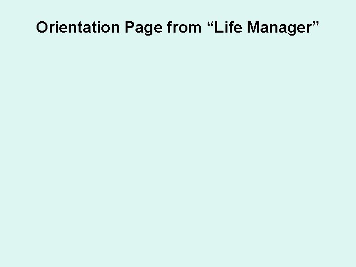 Orientation Page from “Life Manager” 