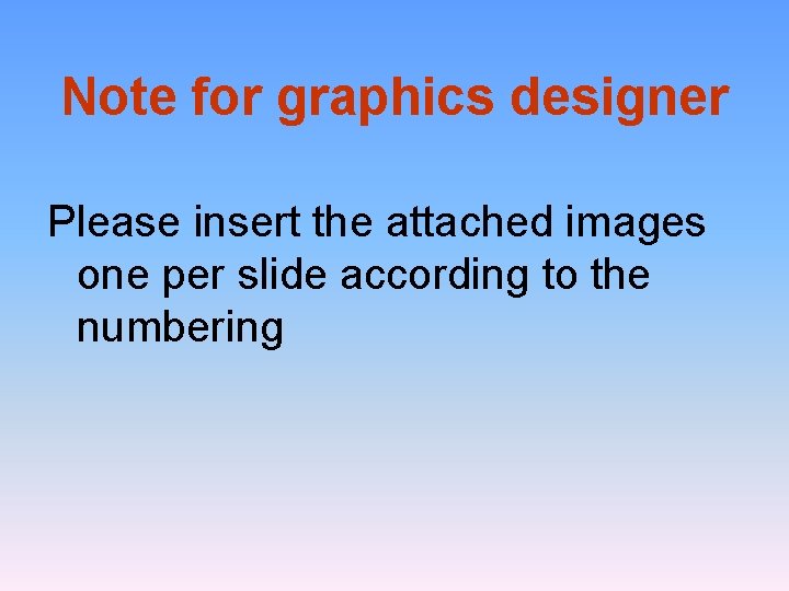 Note for graphics designer Please insert the attached images one per slide according to