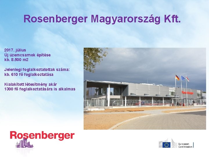 Rosenberger Magyarország Kft. 2017. július Új üzemcsarnok építése kb. 8. 500 m 2 Jelenlegi