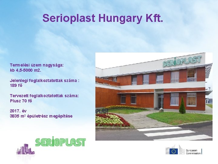 Serioplast Hungary Kft. Termelési üzem nagysága: kb 4, 5 -5000 m 2. Jelenlegi foglalkoztatottak