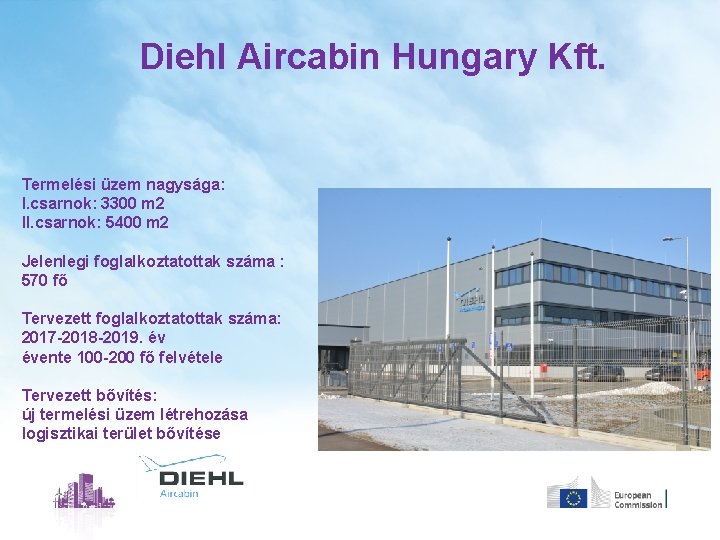 Diehl Aircabin Hungary Kft. Termelési üzem nagysága: I. csarnok: 3300 m 2 II. csarnok: