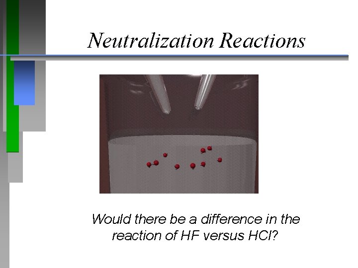 Neutralization Reactions Would there be a difference in the reaction of HF versus HCl?