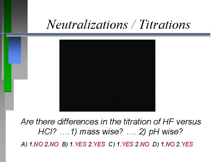 Neutralizations / Titrations Are there differences in the titration of HF versus HCl? ….