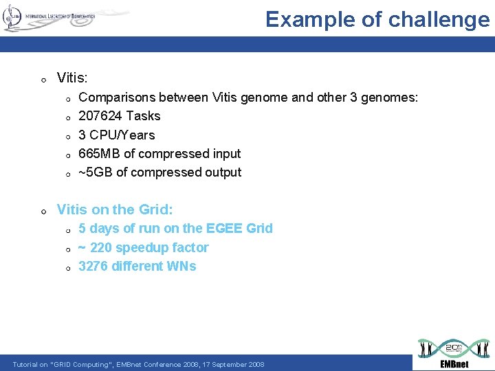 Example of challenge Vitis: Comparisons between Vitis genome and other 3 genomes: 207624 Tasks