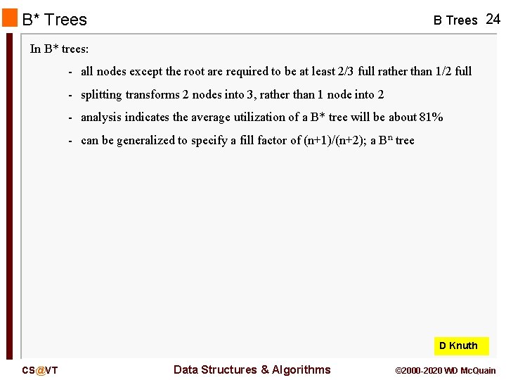 B* Trees B Trees 24 In B* trees: - all nodes except the root B* Trees B Trees 24 In B* trees: - all nodes except the root