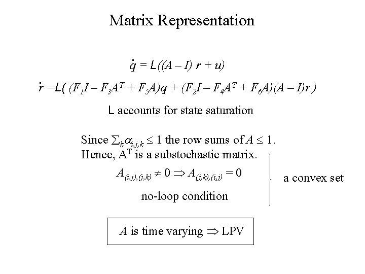 Matrix Representation q = L((A – I) r + u) r =L( (F 1