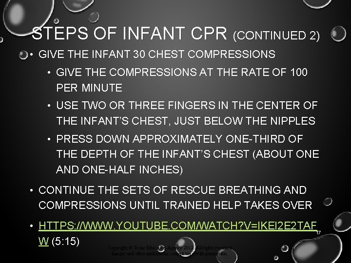 STEPS OF INFANT CPR (CONTINUED 2) • GIVE THE INFANT 30 CHEST COMPRESSIONS •