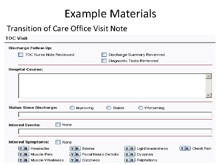 Example Materials Transition of Care Office Visit Note 