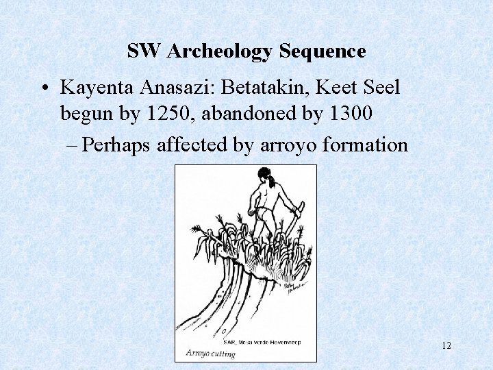 SW Archeology Sequence • Kayenta Anasazi: Betatakin, Keet Seel begun by 1250, abandoned by